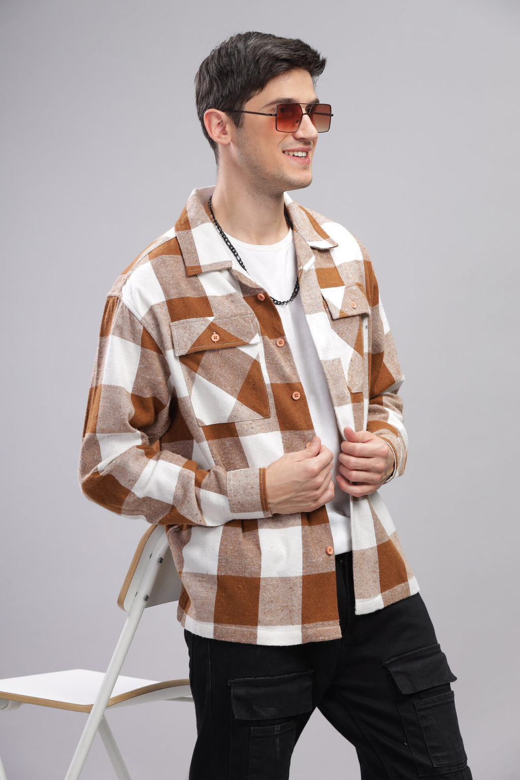 BROWN CHECKED SHACKET